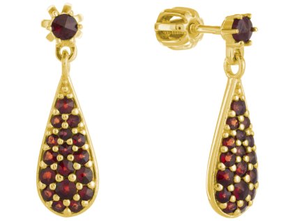 Silver earrings with czech garnet, gold plated - drop                                               
