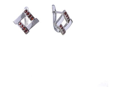 Silver earrings with czech garnet, rhodium plated - square                                          