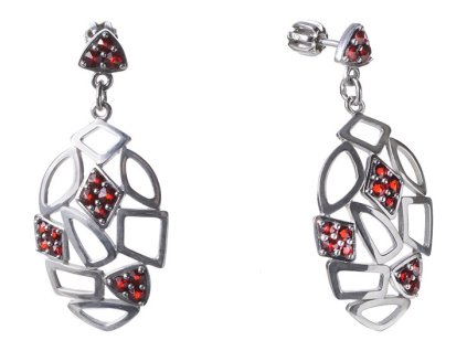 Silver earrings with czech garnet, rhodium plated - oval                                            