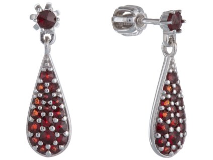 Silver earrings with czech garnet, rhodium plated - drop                                            