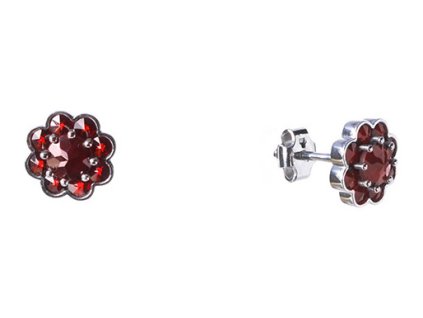 Silver earrings with czech garnet, rhodium plated - flower                                          