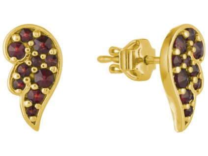 Silver earrings with czech garnet, gold plated - wing                                               