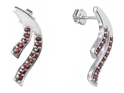 Silver earrings with czech garnet, rhodium plated - wave                                            