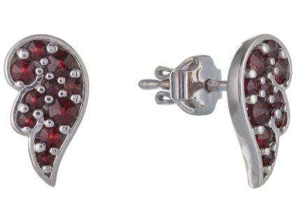Silver earrings with czech garnet, rhodium plated - wing                                            