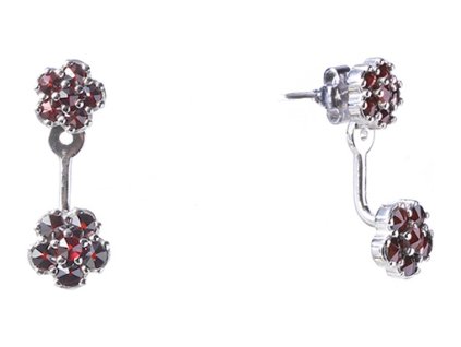 Silver earrings with czech garnet, rhodium plated - flower                                          