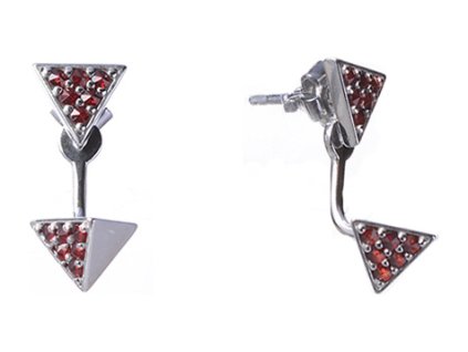 Silver earrings with czech garnet, rhodium plated - triangle                                        