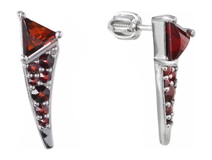 Silver earrings with czech garnet, rhodium plated - triangle                                        