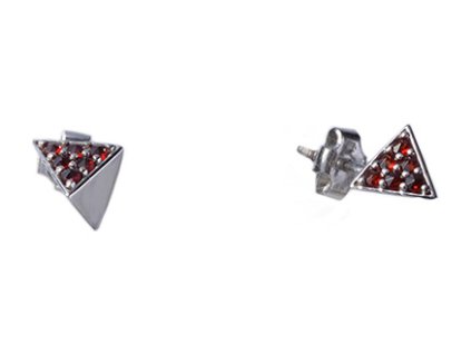 Silver earrings with czech garnet, rhodium plated - triangle                                        