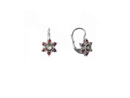 Silver earrings with czech garnet, rhodium plated - flower                                          
