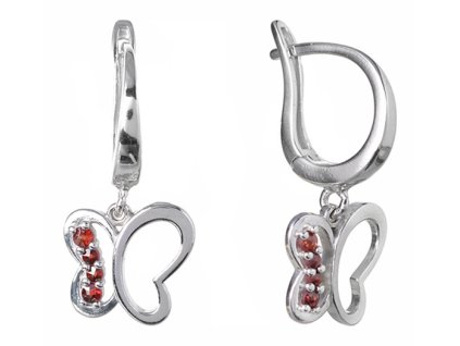 Silver earrings with czech garnet, rhodium plated, animal - butterfly                               