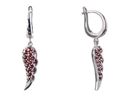 Silver earrings with czech garnet, rhodium plated - wing                                            