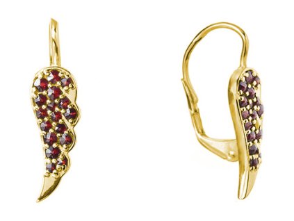 Silver earrings with czech garnet, gold plated - wing                                               