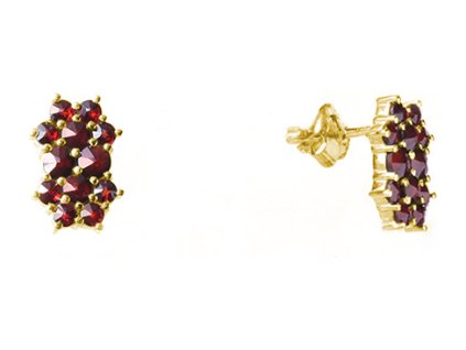 Silver earrings with czech garnet, gold plated - flower                                             