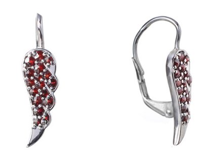 Silver earrings with czech garnet, rhodium plated - wing                                            