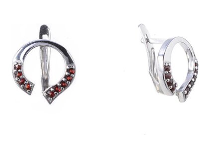 Silver earrings with czech garnet, rhodium plated - circle                                          