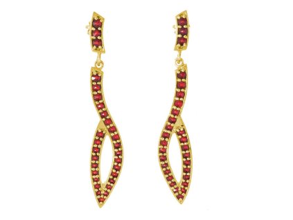 Silver earrings with czech garnet, gold plated - wave                                               