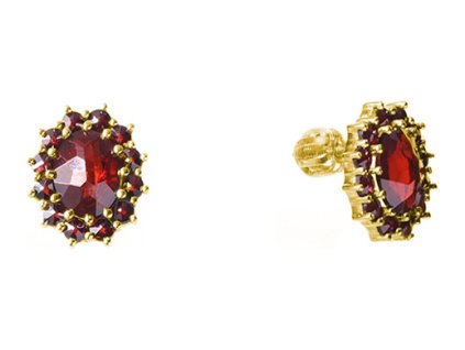 Silver earrings with czech garnet, gold plated - oval                                               