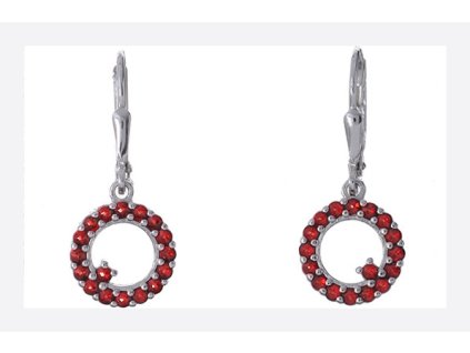 Silver earrings with czech garnet, rhodium plated - circle                                          