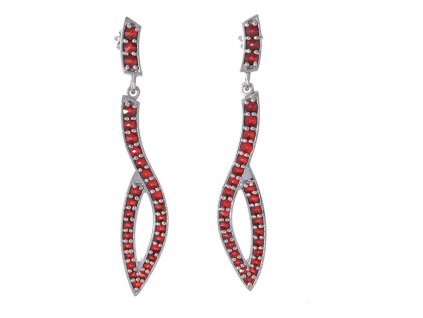 Silver earrings with czech garnet, rhodium plated - wave                                            