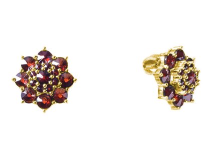 Silver earrings with czech garnet, gold plated - flower                                             