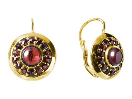 Silver earrings with czech garnet, gold plated - circle                                             