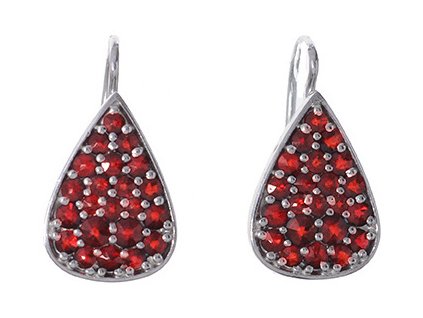 Silver earrings with czech garnet, rhodium plated - drop                                            