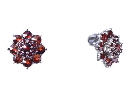 Silver earrings with czech garnet, rhodium plated - flower                                          