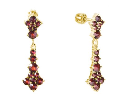 Silver earrings with czech garnet, gold plated                                                      