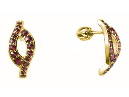 Silver earrings with czech garnet, gold plated - wave                                               