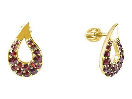 Silver earrings with czech garnet, gold plated - drop                                               