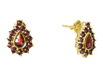 Silver earrings with czech garnet, gold plated - drop                                               