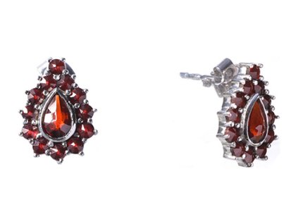 Silver earrings with czech garnet, rhodium plated - drop                                            