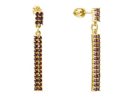 Silver earrings with czech garnet, gold plated - line                                               