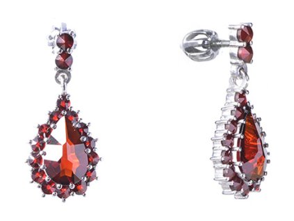 Silver earrings with czech garnet, rhodium plated - drop                                            