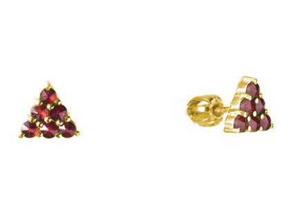 Silver earrings with czech garnet, gold plated - triangle                                           