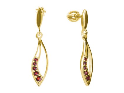 Silver earrings with czech garnet, gold plated - drop                                               
