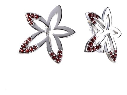 Silver earrings with czech garnet, rhodium plated - flower                                          