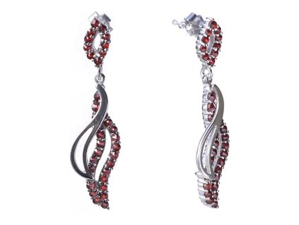 Silver earrings with czech garnet, rhodium plated - wave                                            