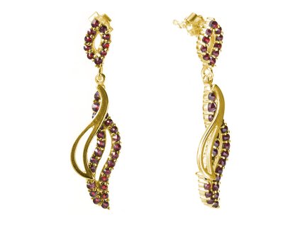 Silver earrings with czech garnet, gold plated - wave                                               