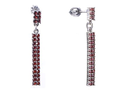 Silver earrings with czech garnet, rhodium plated - line                                            