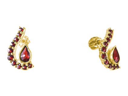 Silver earrings with czech garnet, gold plated - drop                                               