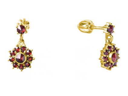 Silver earrings with czech garnet, gold plated - flower                                             