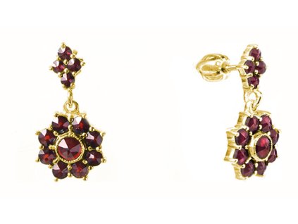 Silver earrings with czech garnet, gold plated - flower                                             