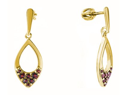 Silver earrings with czech garnet, gold plated - drop                                               