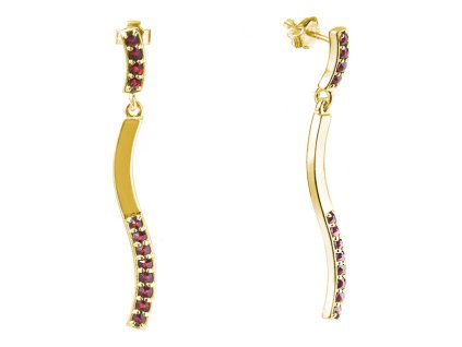 Silver earrings with czech garnet, gold plated - wave                                               