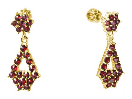 Silver earrings with czech garnet, gold plated - drop                                               
