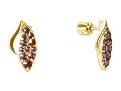 Silver earrings with czech garnet, gold plated - wave                                               