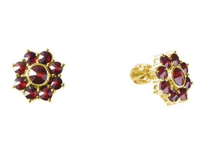 Silver earrings with czech garnet, gold plated - flower                                             