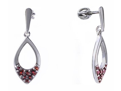 Silver earrings with czech garnet, rhodium plated - drop                                            