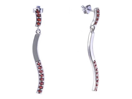 Silver earrings with czech garnet, rhodium plated - wave                                            